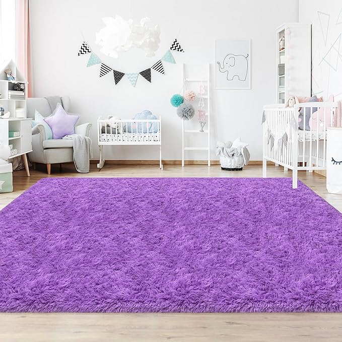 Fluffy Rugs for Living Room 6x9 Purple Shaggy Rug for Bedroom Girls Non Slip Modern Indoor Furry Floor Carpet Washable Plush Fuzzy Kids Carpet for Nursery Teen Dorm Room