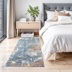 2x4 Runner Rug Washable Non-Slip – Small Throw Rug for Kitchen Floor, Bedroom, Entryway, Bathroom, Bedside – Modern Abstract Neutral Low-Pile Thin Indoor Door Mat（Blue Rust,2x4）