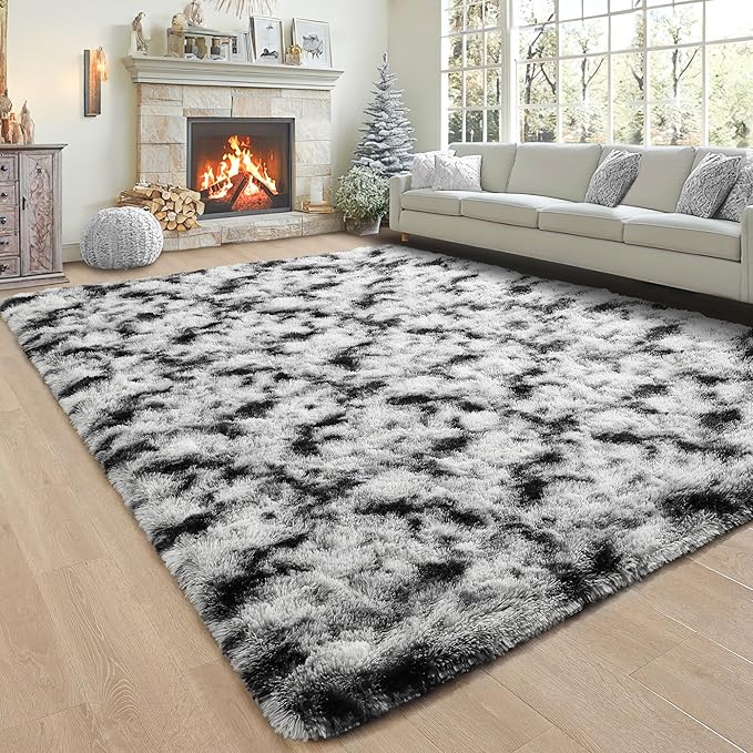 Noahas Large Fluffy 5x8 Area Rugs for Living Room Bedroom,Fuzzy Black and White Thick Shag Throw Rug,Big Soft Shaggy Bedside Non-Slip Plush Dorm Nursery Kids Carpet