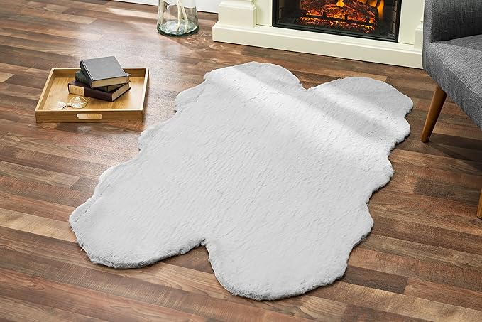 Walk on Me Faux Rabbit Area Rug - Plush, Fur Skin, Sheepskin, Suede Hide, 100% Polyester, Washable Animal Rug - Extreme Comfort, Softness, Stylish - Living Room & Dining Area (36"x60", Silver/Gray)