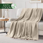 Elegant Comfort Premium 100% Cotton Waffle Blanket - Lightweight Breathable Waffle Weave Bed Blanket - Soft and Warm All Season Blanket for Couch, Sofa and Bed, Twin Size 68x88 Inches, Linen
