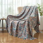 Multi-Color Pink Cable Woven Throw Blanket for Couch,60"X80" Boho Style Textured Blankets for Home Decor,Super Soft Warm Cozy Chunky Blanket with Decorative Tassels for Bed and Sofa