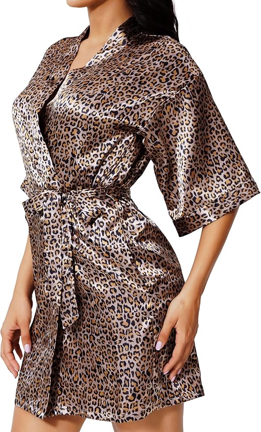 Giova Women's Satin Robe Bride & Bridesmaid Wedding Party Bathrobe Short Kimono Gown