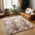 Amdrebio Tie-Dyed Beige Tan Area Rugs for Bedroom Kids Room, 5x7 Cute Fluffy Plush Shaggy Rug for Living Room Decor Aesthetic, Soft Furry Fuzzy Neutral Carpet for Baby Nursery Playroom Preppy Dorm