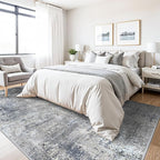 6x9 Washable Living Room Rug – Modern Neutral Abstract Large Indoor Area Rug for Bedroom Dining Room – Non-Slip, Soft, Low-Pile, Thin, Stain-Resistant Indoor Carpet（Blue Grey,6x9）