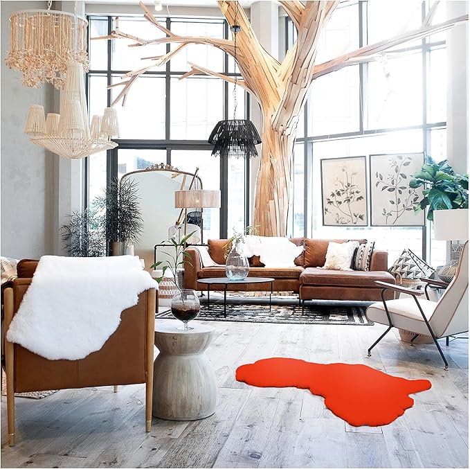 Lith African Map Faux Rabbit Fur Area Rug & Throw - Client Call It Impactful Gift- Soft Plush Luxurious Chair Couch Sofa Bed Cover or Nursery Floor - 3x3 ft (Orange)