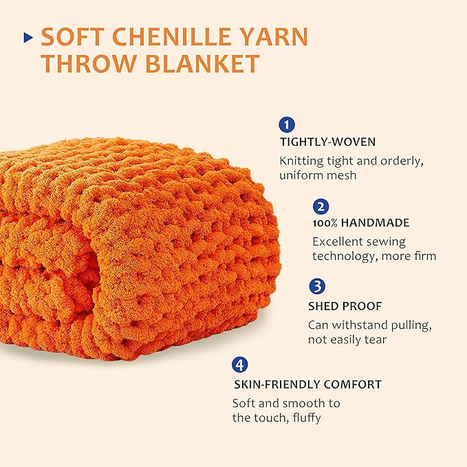 L'AGRATY Chunky Knit Blanket Throw - Soft Chenille Yarn Throw Blanket 40x50： Handmade Thick Cable Knit Crochet Blanke - Large Knit Blanket Chunky Rope Knot Throw Blanket for Couch Sofa Bed Home Decor