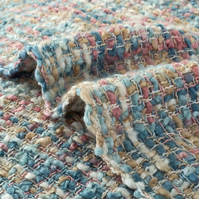 Multi-Color Pink Blue Cable Woven Throw Blanket for Couch,50"X60" Boho Style Textured Blankets for Home Decor,Super Soft Warm Cozy Chunky Blanket with Decorative Tassels for Bed