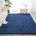 Litanika 9x12 Shag Area Rug for Living Room Bedroom, Dark Blue High Pile Soft Plush Shaggy Furry Bedside Playroom Dorm Carpet, Non-Slip, Non-Shedding Modern Indoor Floor Rug