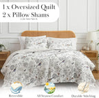Southshore Fine Living, Inc. Oversized King Quilt Bedding Set with Two Matching Quilted Pillow Shams, Bayberry Collection, All Season Floral California/King Bed Spread Set, Summer Coverlet, Ivory