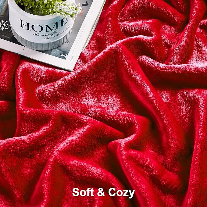 DREAMNINE Pack of 21 Fuzzy Soft Fleece Throw Blanket for Couch Sofa 50" x 60", Decorative Solid Lightweight Velvet Blankets for Chair, Cozy Accent Shaggy Plush Flannel Blanket for Bedroom, Red