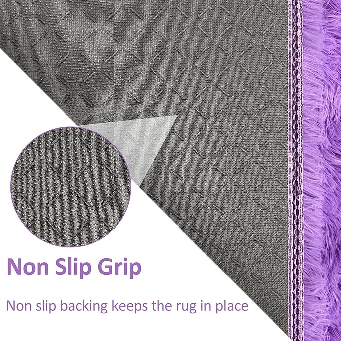 Fluffy Rugs for Living Room 6x9 Purple Shaggy Rug for Bedroom Girls Non Slip Modern Indoor Furry Floor Carpet Washable Plush Fuzzy Kids Carpet for Nursery Teen Dorm Room