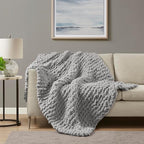 Madison Park Chenille Chunky Knit Handmade Throw Blanket, Luxuriously Soft Gift Blankets, Cottage Style Room Décor, Lightweight & Breathable All Seasons Throw Blanket for Couch, 50" W x 60" L Grey