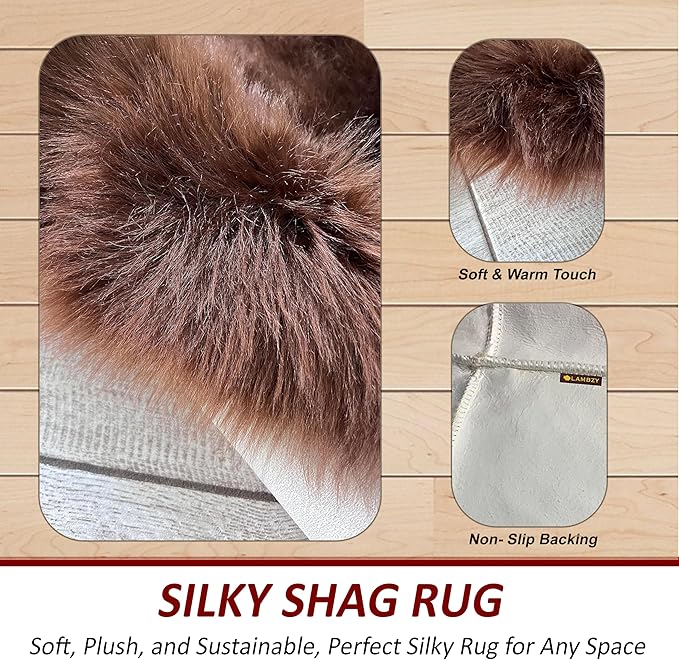 LAMBZY Bear Skin Rug Super Soft Fluffy Faux Fur for Bedroom Floor Sofa Living Room High-Density Plush Shaggy Carpet Sofa Cover Bedside Sheepskin Rug (3'x5', Brown)