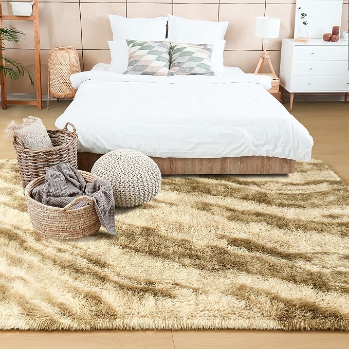 Noahas Large Fluffy 5x8 Area Rugs for Living Room Bedroom,Thick Khaki Shag Throw Rug,Big Soft Shaggy Bedside Non-Slip Plush Dorm Nursery Kids Carpet