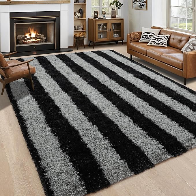Noahas Large Fluffy 5x8 Area Rugs for Living Room Bedroom,Thick Shag Black and Grey Throw Rug,Big Soft Shaggy Bedside Non-Slip Plush Dorm Nursery Kids Carpet