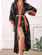 Aensso Long Soft Lightweight Silky Kimonos Robes for Women, Luxury Japanese Floral Womens Kimono Robe