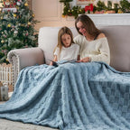 NEWCOSPLAY Super Soft Twin Blanket Blue Premium Silky Flannel Fleece 3D Checkered Lightweight Bed Blanket All Season Use (Blue Checkered, Twin(60"x80"))