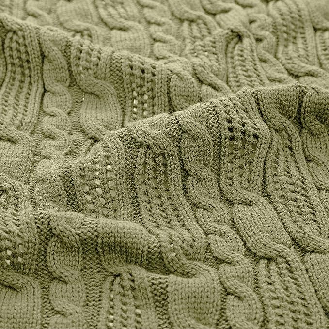 Aormenzy Cable Knit Throw Blankets 50 x 60 Inches, Soft Cozy and Lightweight Knitted Blanket, Machine Washable Acrylic Blanket, Decorative Throw Blanket for Couch Sofa Bed, Olive Green