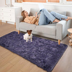 YJ.GWL Fluffy Runner Rugs for Bedroom Living Room Soft Shag Rug 2x6 Feet, Grey-Purple Plush Carpet Non Slip for Nursery Dorm, Fuzzy Bedside Rug for Kids Boys Room Home Decor
