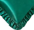 Silky Satin Ruffled Pillow Cases for Hair and Skin,Blackish Green Silk Pillowcases Queen Set of 2 with Envelope Closure Princess Room Decoration