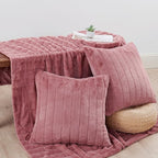 Striped Throw Blanket and Pillow Covers Set (No Inserts) for Couch and Bed, Plush Warm Lightweight Fuzzy Faux Fur Blanket for All Seasons (50" x 60", Dusty Rose)
