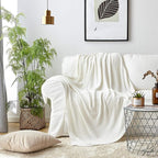 Longhui bedding 100% Cotton Ivory White Lightweight Cable Knit Throw Blanket for Couch Sofa Bed Home Décor – 50“ x 60”, Bonus Laundering Bag, Machine Washable