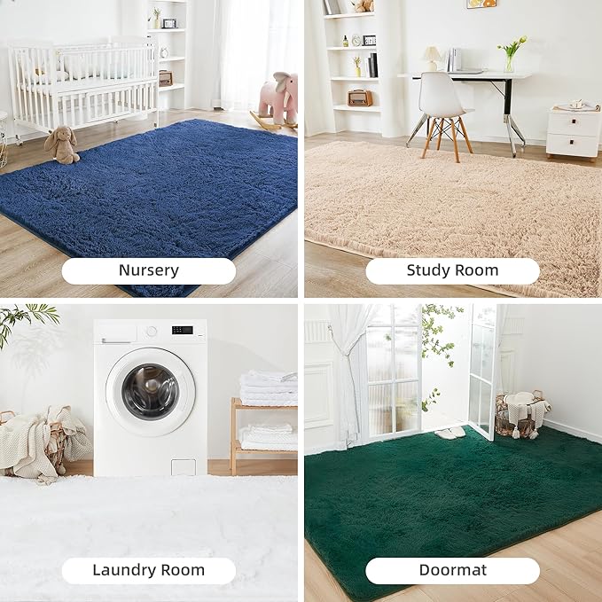 Litanika 8x10 Shag Area Rug for Living Room Bedroom, Dark Blue High Pile Ultra Soft Plush Shaggy Furry Bedside Playroom Dorm Carpet, Non-Slip, Non-Shedding Modern Indoor Floor Rug