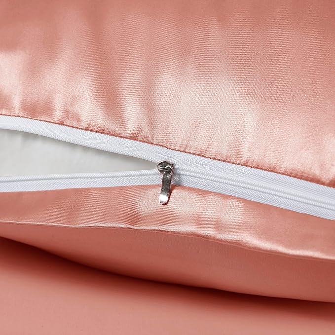 Rose Gold Satin Pillowcases with Zipper （20x36）,King Size Pillowcases Set of 2,Rose Gold Silk Pillowcase for Hair and Skin