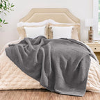 Waffle Knit Twin Blanket, Luxury Cozy Chunky Knit Twin Blanket for Couch, 60 x 80 Inch Thick Ultra-Soft Feather Yarn Knitted Blankets for Sofa, Bed, Home Decor - Grey