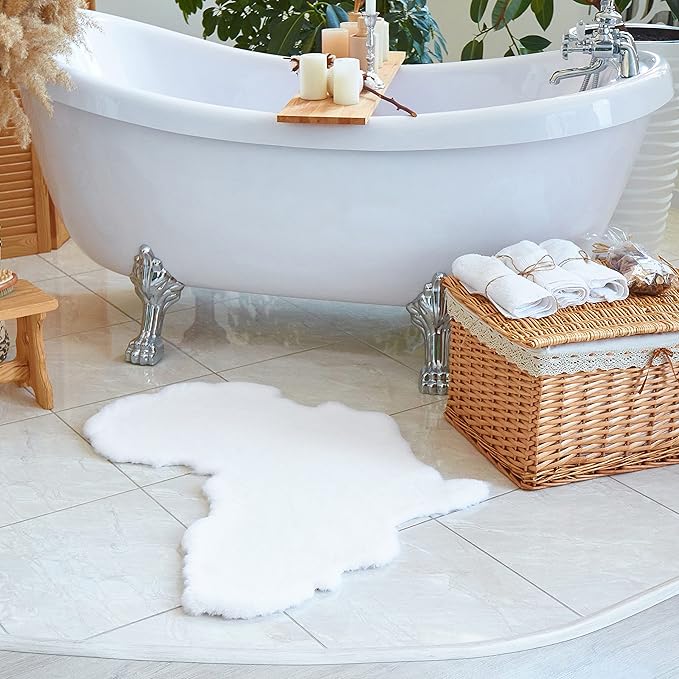 Lith Home Afro Faux Rabbit Fur Rug&Throw-Ultra Soft Plush Luxurious Chair Couch Sofa Bed Furniture Cover or Nursery Room-3x3 ft White African Map Shape