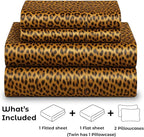 Satin Sheets Queen [4-Piece, Gold Leopard] Hotel Luxury Silky Bed Sheets - Extra Soft 1800 Microfiber Sheet Set, Wrinkle, Fade, Stain Resistant - Deep Pocket Fitted Sheet, Flat Sheet, Pillow Cases