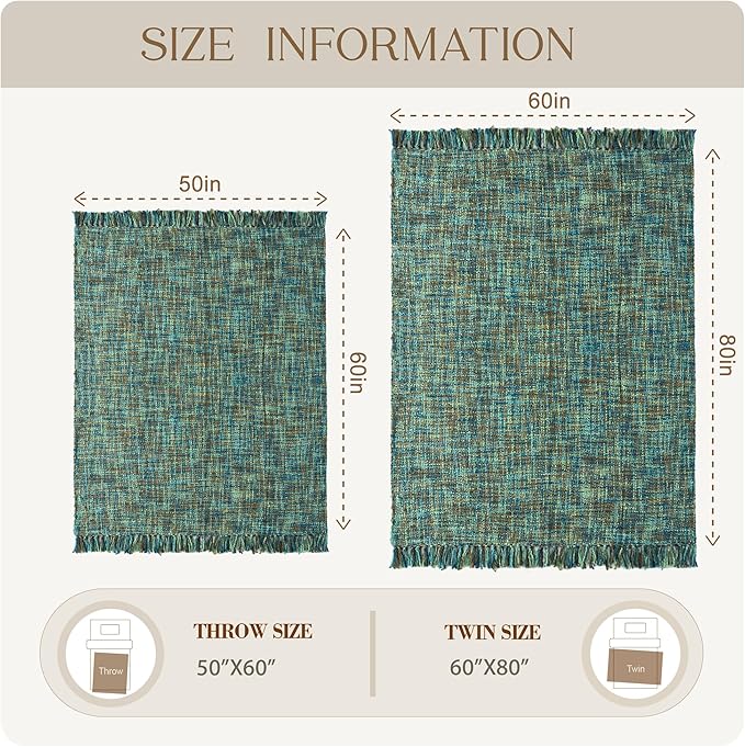 Multi-Color Green Cable Woven Throw Blanket for Couch,50"X60" Boho Style Textured Blankets for Home Decor,Super Soft Warm Cozy Chunky Blanket with Decorative Tassels for Bed and Sofa