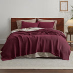 Bedsure Gentlesoft 100% Cotton Blanket Queen Size for Bed - Breathable and Soft for Spring Summer, Thick Cozy Waffle Weave Blanket Gifts for Women, Red, 90x90 Inches