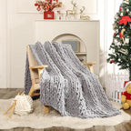 WESHIONGOO Chunky Knit Blanket Throw 51"×63" Knitted Throw Blankets for Couch Bed Fluffy Soft Blanket with Jumbo Chenille Yarn Thick 100% Handmade (Lingt Grey)