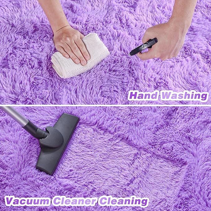 junovo 8x10 Purple Washable Area Rug for Girls Bedroom Living Room, Soft Non-Slip Fluffy Rugs, Shag Plush Memory Foam Carpet for Kids Room Baby Nursery Home Decor