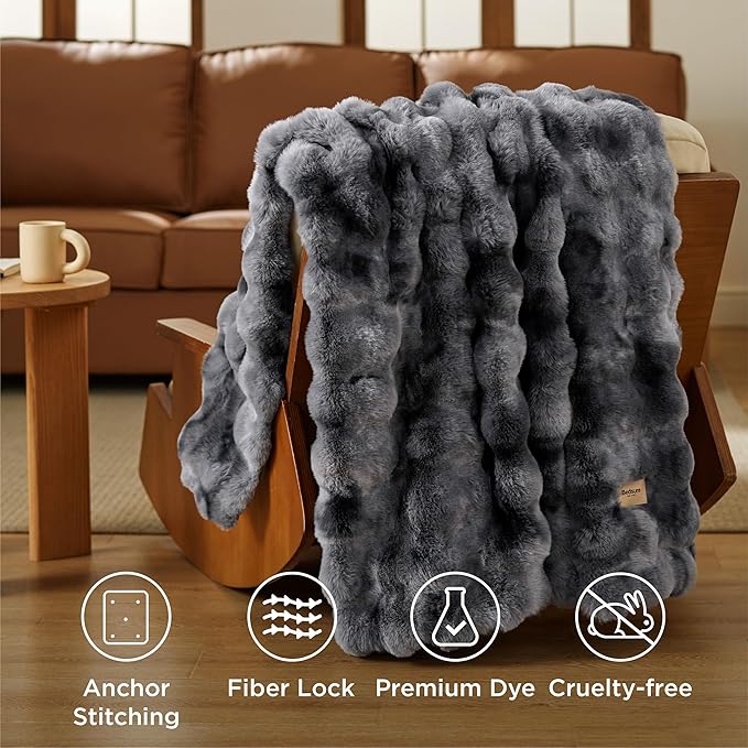 Bedsure GentleSoft Fluffy Fuzzy Tie-dye Dark Grey Throw Blanket for Men, Soft Cozy Minky Fleece Faux Fur Blanket for Couch, Mens Room Decor Charcoal Gray Bed Cover, Thick Warm Plush Gifts