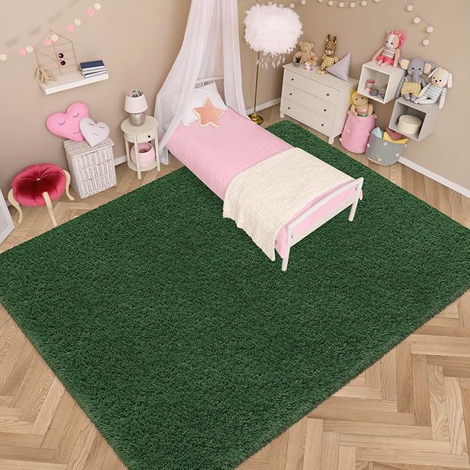 Green Fluffy Rugs for Living Room 6x9 Feet Soft Shaggy Rug for Bedroom Modern Indoor Furry Floor Carpet Washable Plush Fuzzy Kids Rug for Nursery Teen Room Dorm Office
