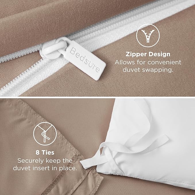 Bedsure Duvet Cover Queen Size - Soft Double Brushed Bedding Set for Kids & Adults, Zipper Closure, 3 Pieces, Includes 1 Duvet Cover (90"x90") & 2 Pillow Shams, NO Comforter, Light Khaki