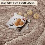 L'AGRATY Chunky Knit Blanket Throw: 72''x84'' Chenille Chunky Knitted Throw Blankets for Bed Couch - Handmade Thick Big Cable Knit Blanket - Large Crochet Rope Blankets for Home Decor(Light Taupe)