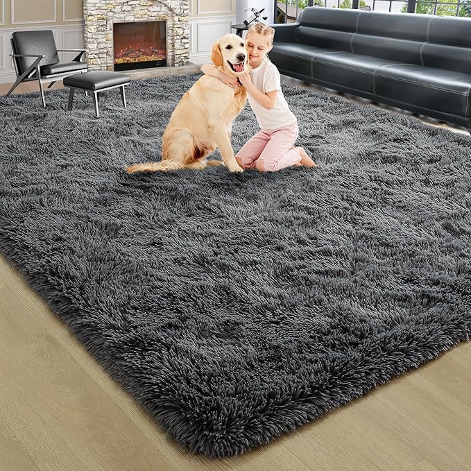 Noahas Large Fluffy Dark Grey 8x10 Area Rugs for Living Room Bedroom,Thick Shag Throw Rug,Big Soft Shaggy Bedside Non-Slip Plush Dorm Nursery Kids Carpet