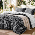 Love's cabin Black Full Size Comforter Set - Full Comforter Set, 3 Pieces Cute Floral Bedding Sets for All Seasons,1 Soft Reversible Botanical Flowers Comforter and 2 Pillow Shams