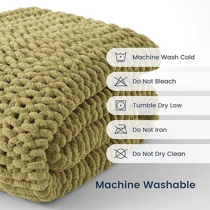 SLEEP ZONE Chunky Knit Throw Blanket for Couch, Throw Blankets for Bed - Hand Made Cozy Soft Large Rope Knot Heavy Blankets Home Decor (Green, 50x60in)