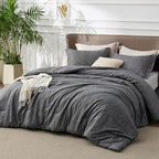 Bedsure Queen Comforter Set - Charcoal Grey Soft Bedding for All Seasons, Cationic Dyed Bed Set, 3 Pieces, 1 Queen Size Comforter (90"x90") and 2 Pillow Shams (20"x26"+2")