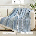 Amélie Home Premium Chenille Throw Blanket, Soft Cozy Luxury Two-Tone Knit Blanket for Couch, Sofa, Chair, Home Decor, Blue & Ivory 50"x60"