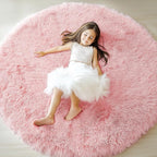 ONASAR Light Pink Round Area Rugs 5ft for Bedroom Living Room, Fluffy Circle Rug for Kids Girls Boys Teen, Soft Plush Shaggy Carpet for Nursery Dorm Classroom Playroom Home Decor Aesthetic