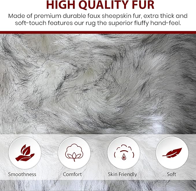 LAMBZY Bear Skin Rug Super Soft Fluffy Faux Fur for Bedroom Floor Sofa Living Room High-Density Plush Shaggy Carpet Sofa Cover Bedside Sheepskin Rug (2'x3', White/Black)