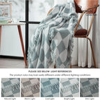 Chezmoi Collection Kendall Checkered Cotton Muslin Throw Blanket 50" W x 60" L, Knit Woven Gauze Blanket with Frayed Tassels for Bed Couch Travel Lightweight Breathable Cozy Throw, Gray/White