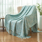 Multi-Color Turquoise Cable Woven Throw Blanket for Couch,50"X60" Boho Style Textured Blankets for Home Decor,Super Soft Warm Cozy Chunky Blanket with Decorative Tassels for Bed