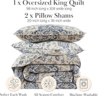 Southshore Fine Living, Inc. Persia Collection Oversized King Quilt, 3-Piece Bedding Set with Lightweight Coverlet and 2 Matching Shams, Persian Rug Style Print, California King Bed Spread, Indigo
